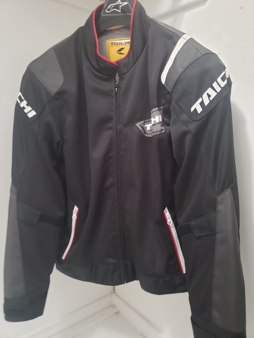 Men's Black Mesh Motorcycle Jacket with Red Trim Small